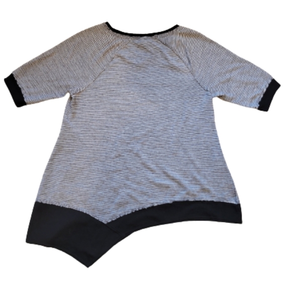 Calvin Klein Performance Asymmetrical Loose Top Black Gray Striped Short Sleeve - Picture 2 of 6